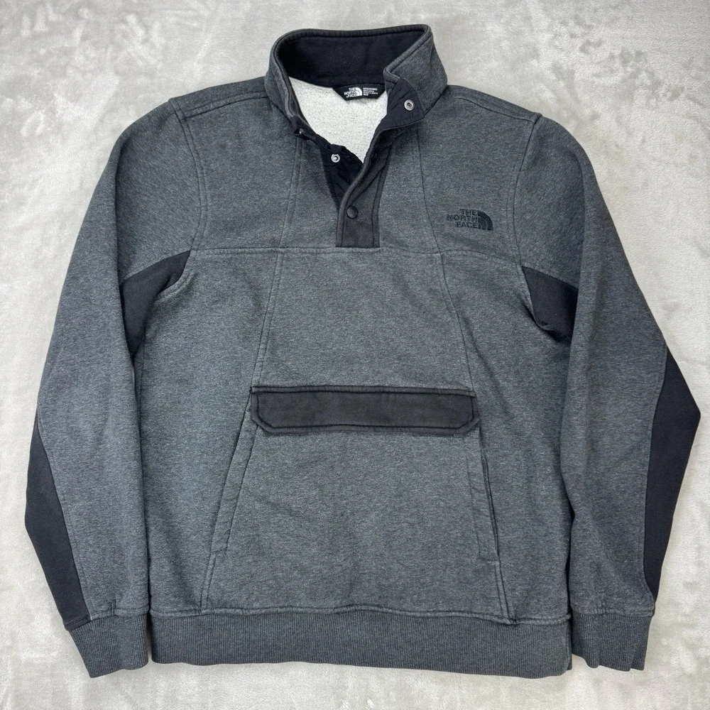 The North Face Men's Snap Fleece‎ Pullover Medium Gray Black Quarter Snap Jacket